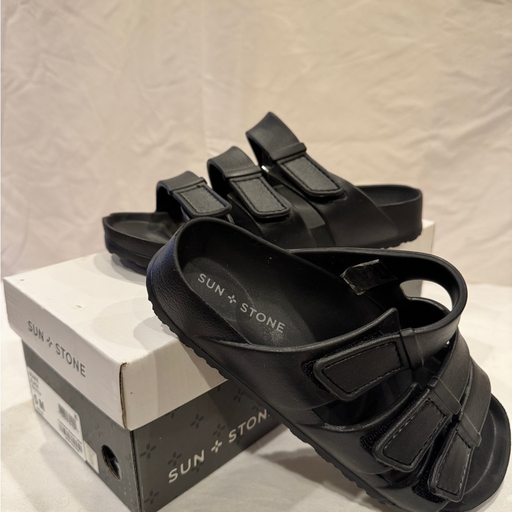 Sun + Stone Black Kids' Triple Strap Sandals